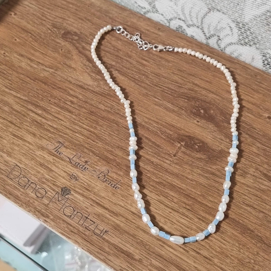 שרשרת פנינה וחרוזי היולייט תכלת | שרשרת אהבת הארץ | דנה מנצור