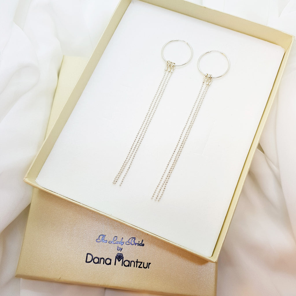 עגילי חישוק מכסף , עגילי חישוקים עם פרנזים מכסף 925, דנה מנצור