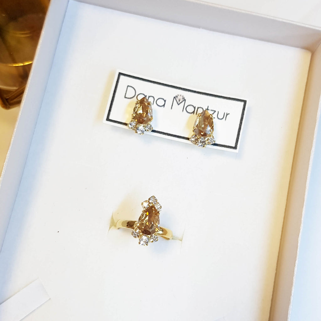 סט תכשיטי קריסטל שמפניה, סט נסיכות, דנה מנצור