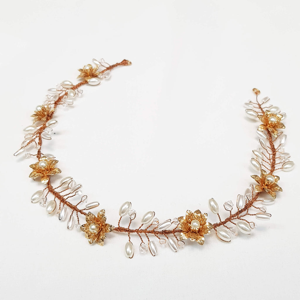 תכשיט לשיער זהב אדום, זר פרחים לשיער ליהיני, דנה מנצור