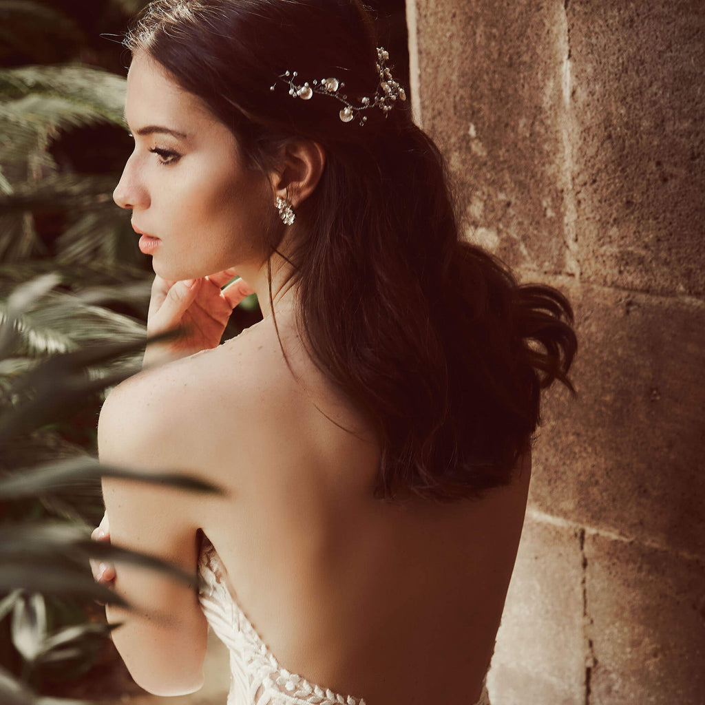 נזר לכלה לחתונה מכסף או זהב עם צדפים ופנינים מתאים לחינה - דנה מנצור