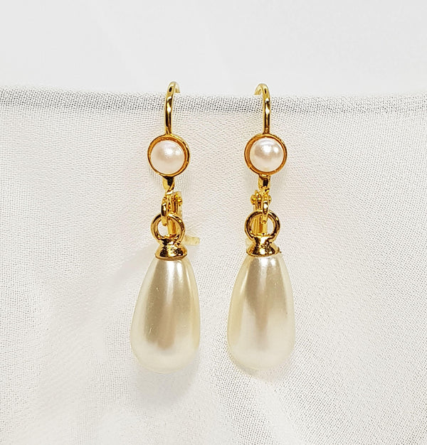 Gold drop earrings, Teardrop Pearl Earrings, The Lady Bride