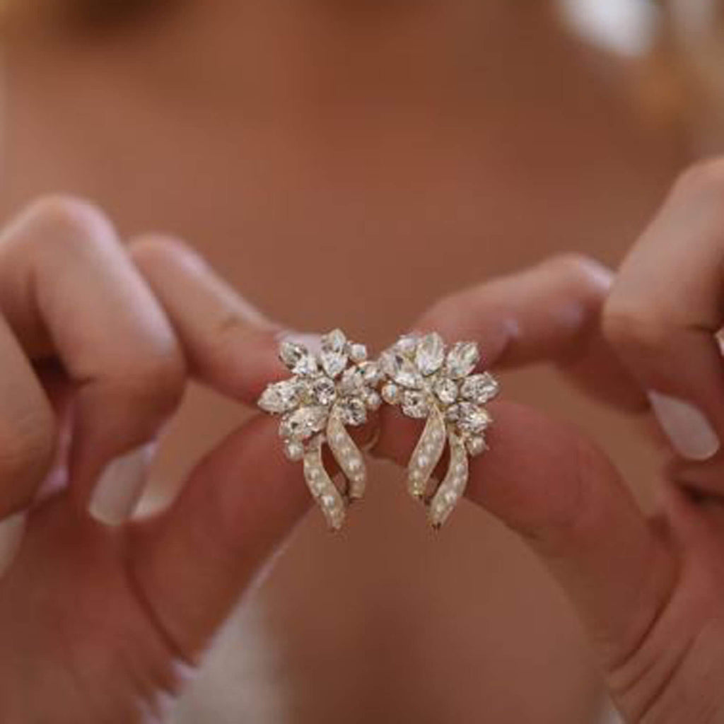 עגילי קריסטל כסף ופנינים