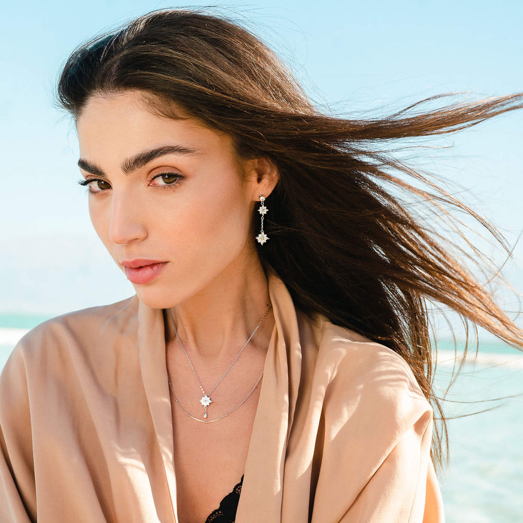 עגילי Biafo כסף Dangle עגילי ריינסטון | דנה מנצור