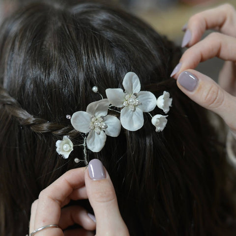 White flower hair clip