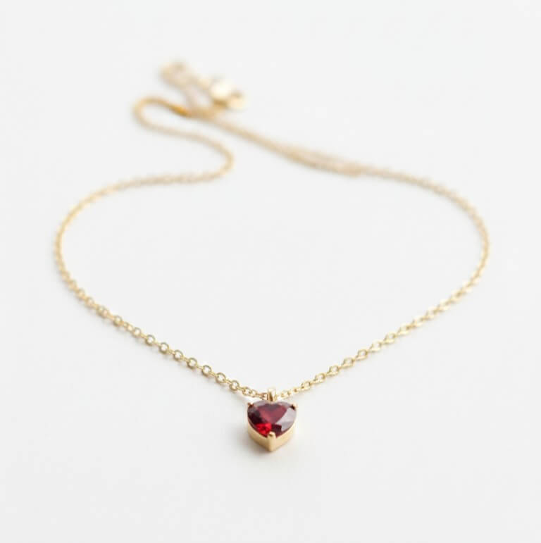 14K Gold heart Garnet necklace -Dana Mantzur