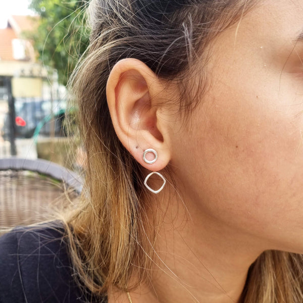 Geometric ear jacket: 2 piece silver earrings | Dana Mantzur