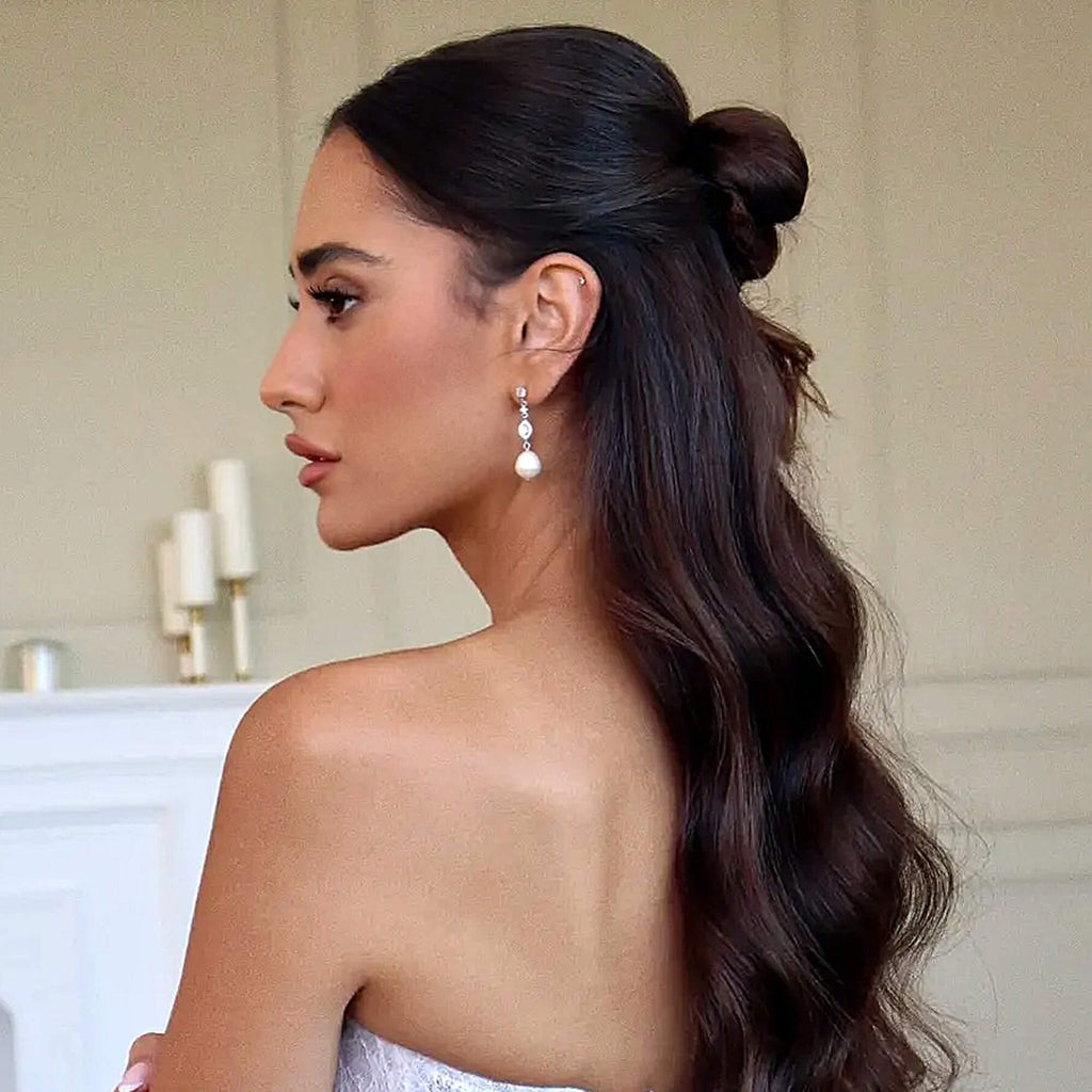 Koral Earrings - Long pearl earrings | The Lady Bride