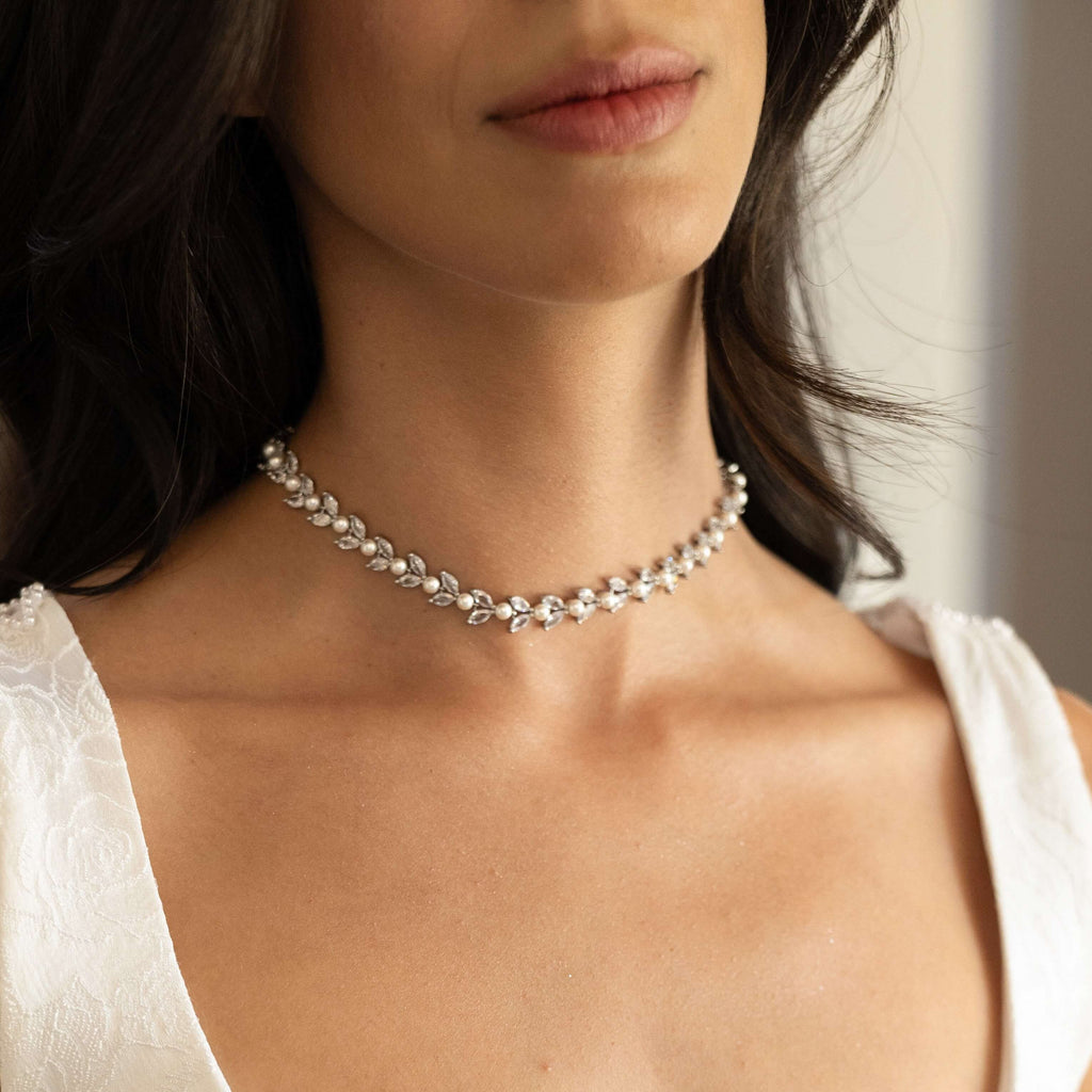 Leaves necklace, Zirconia choker necklace | Dana Mantzur
