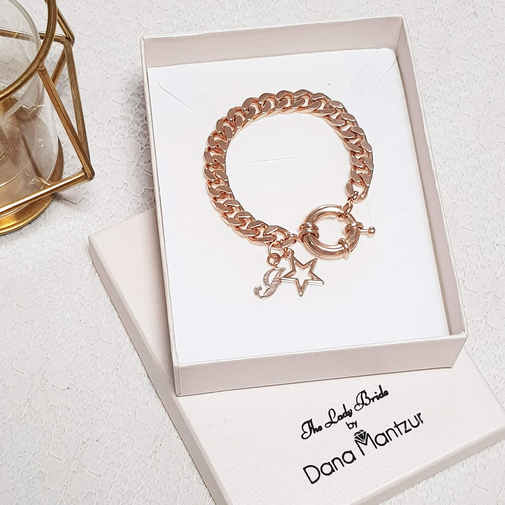 Rose gold initial bracelet, Ariana and Poli set, Dana Mantzur