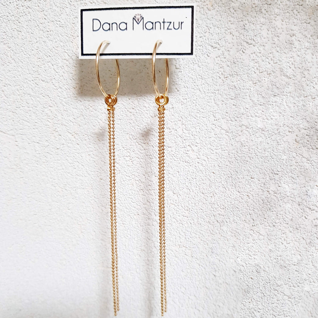 Gold filled earrings, Fringe Hoop Earrings, Dana Mantzur