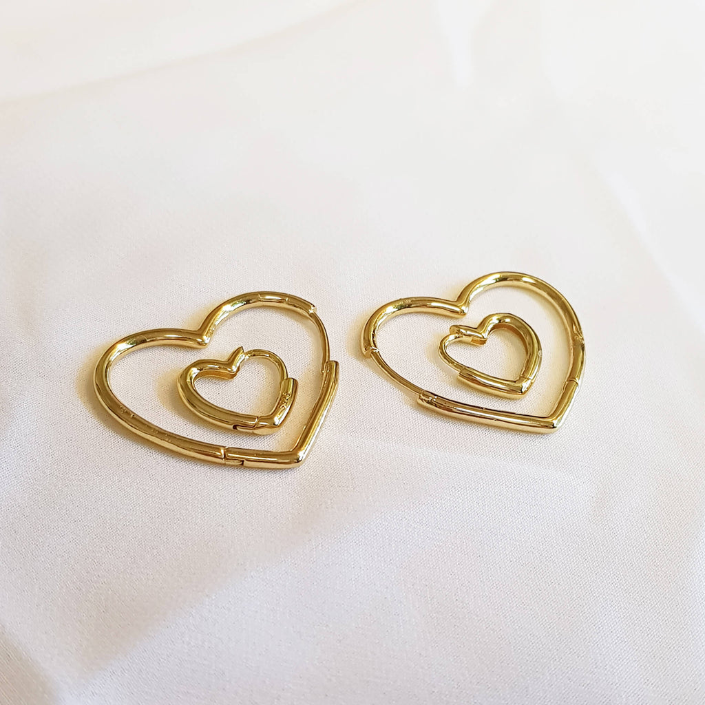 2 hoop pair earrings, Heart hoops set, Dana Mantzur