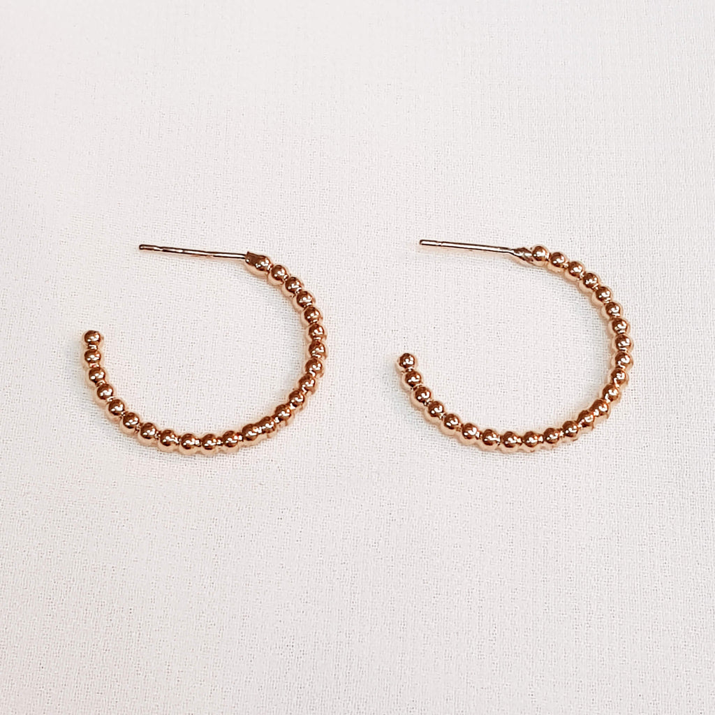 Rose gold beaded huggies, Savanna hoop earrings, Dana Mantzur