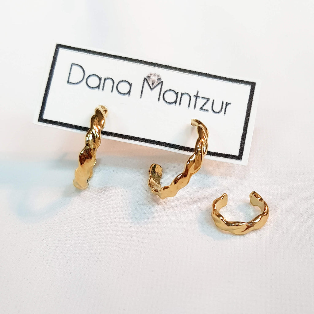 Ornament ear cuff, Braided hoops SET, Dana Mantzur