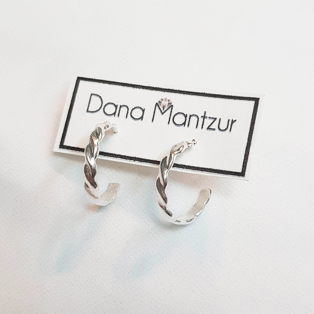 Silver ear huggies, Braided hoops SET, Dana Mantzur