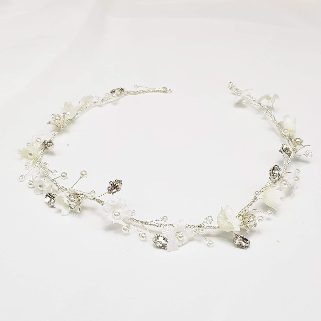 Silver white flower hair piece, Sofia hair wreath, The lady bride