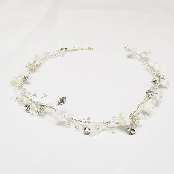 Silver white flower hair piece, Sofia hair wreath, The lady bride