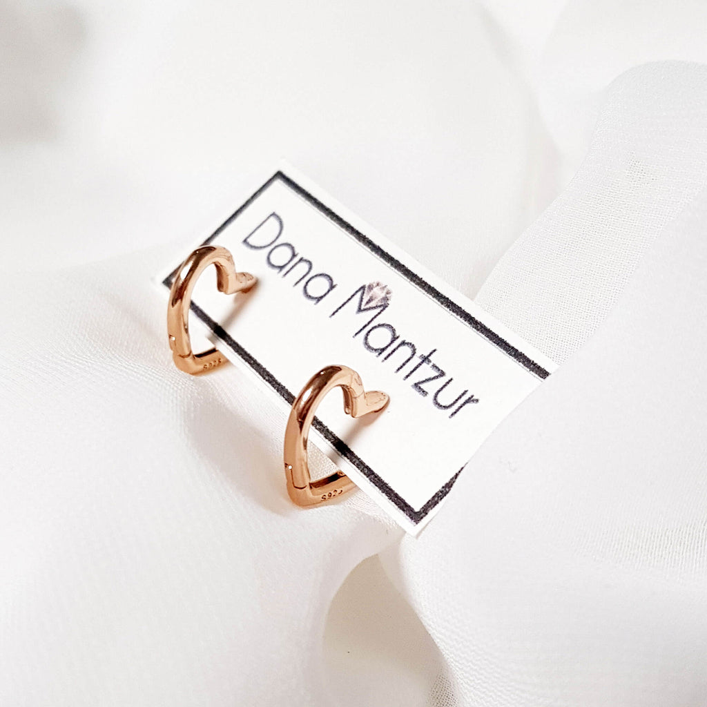 Rose gold tiny huggies, Heart Hoops - Small, Dana Mantzur