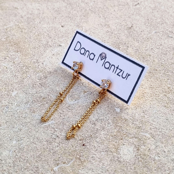 Yulong Earrings, Dangling gold chain earrings, Dana Mantzur