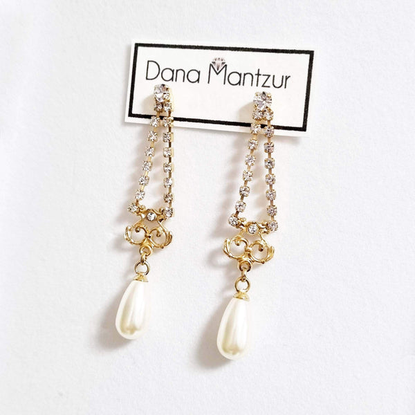 Gold dangle earrings, Marie Earrings, The Lady Bride