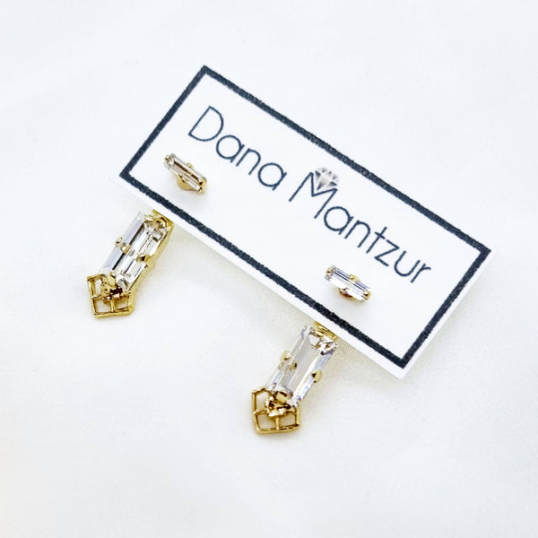 Clear Baguette crystal ear jacket earrings  | Dana Mantzur