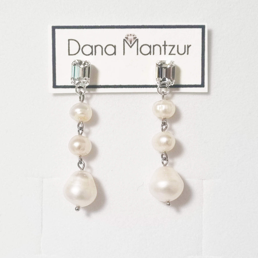 Boho bride earrings with Real pearl beads long earrings, Tiffany pearl earrings, Dana Mantzur