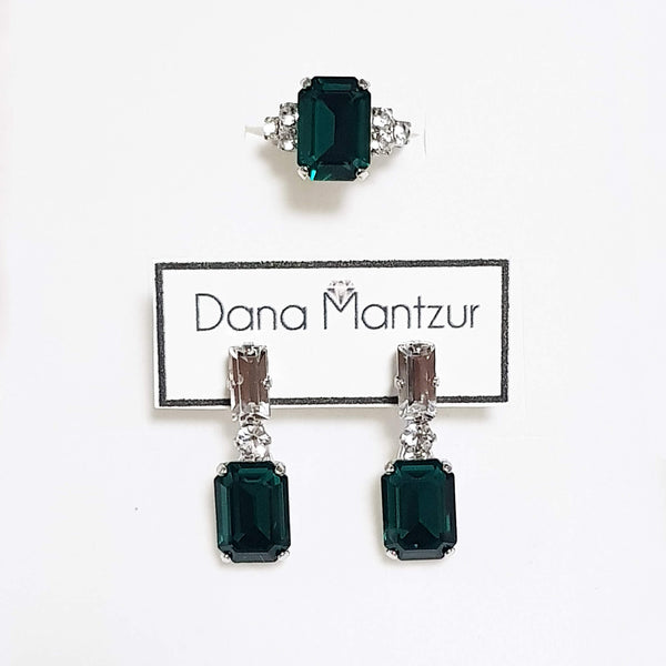 Emerald jewelry set, Colorful set - Elizabeth ring & Belle earrings, Dana Mantzur