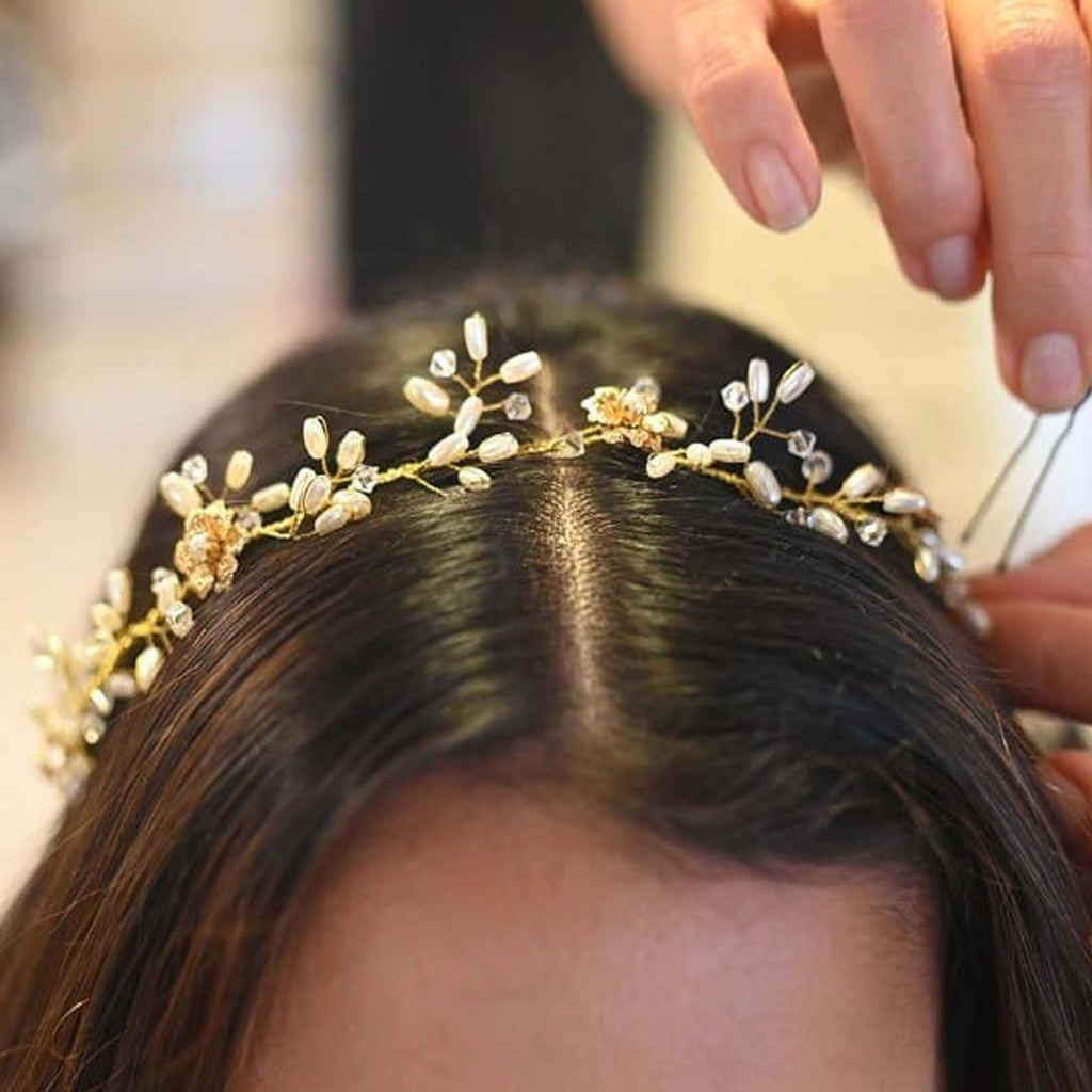 Gold wedding hair vine, Lihini Hair Wreath, Wide, The Lady Bride