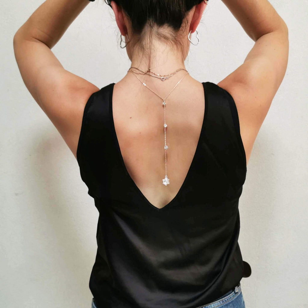 Back Chain Necklace, Open Back Pendant, CZ Charm Necklet, Back Chain  Choker, Thin Collar Necklace, Backless Dress Jewelry, Gift for Her -   Sweden