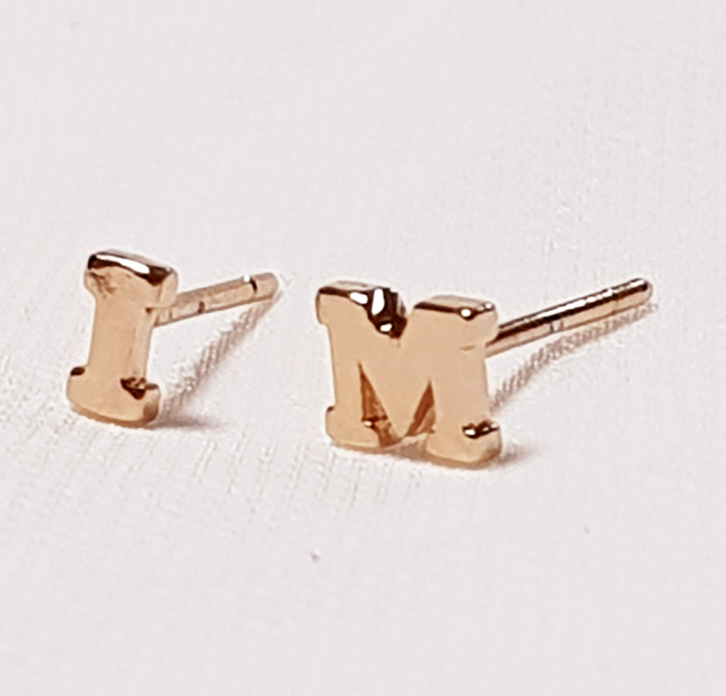 Initial stud earrings - Rose gold personalized earrings, Dana Mantzur