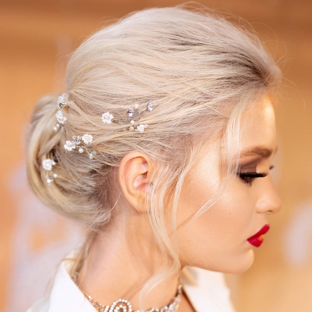 Minimal hair pins, Sapir silk flowers hair clips, The Lady Bride