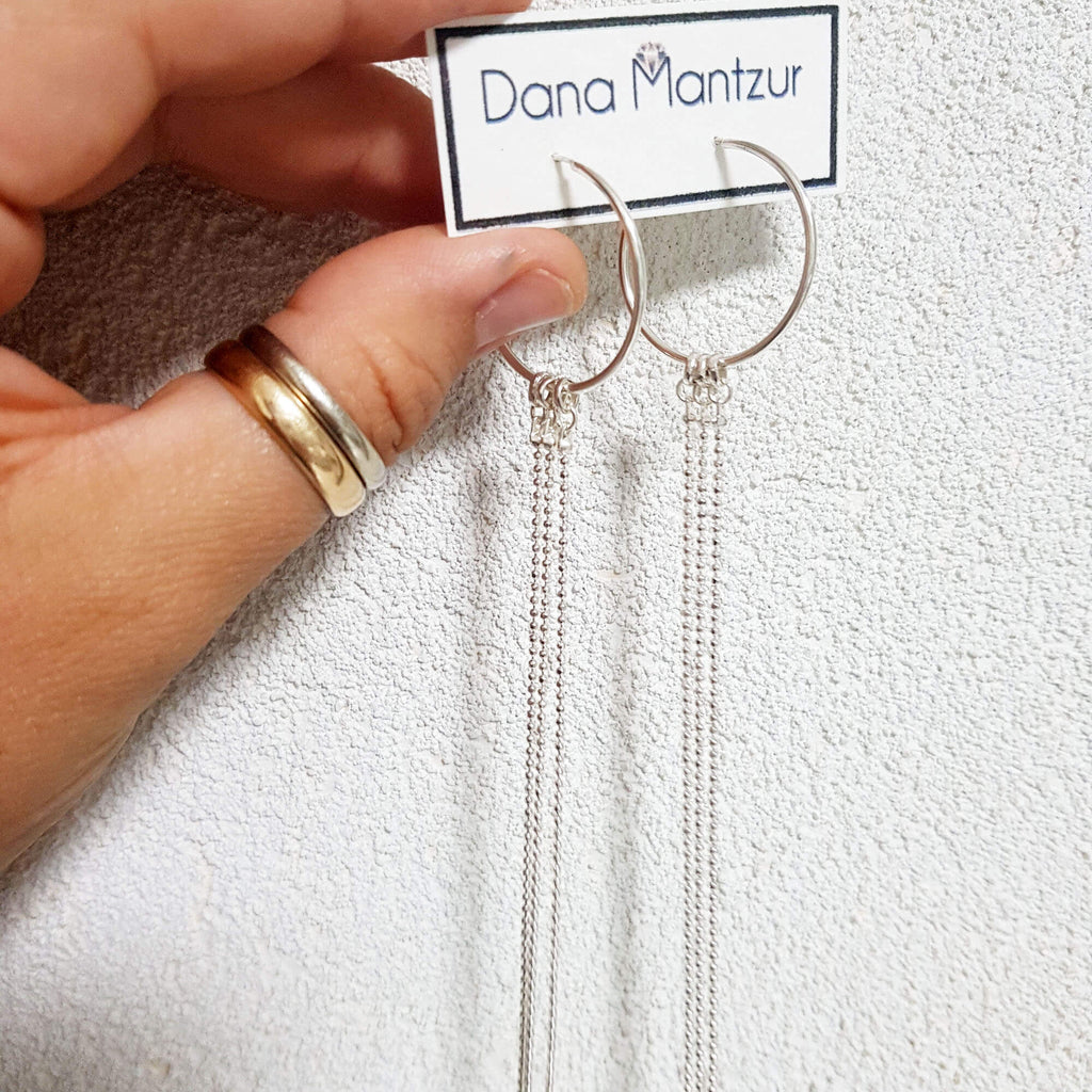 Boho chic earrings, Fringe Hoop Earrings, Dana Mantzur