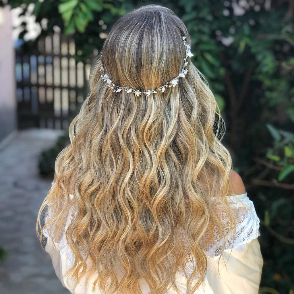 Blonde hair, Sofia hair wreath, The lady bride